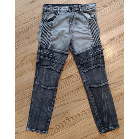 Men's Size 32 Faux Zip Pockets Ribbed Straight Leg Denim Jeans - Picture 1 of 7